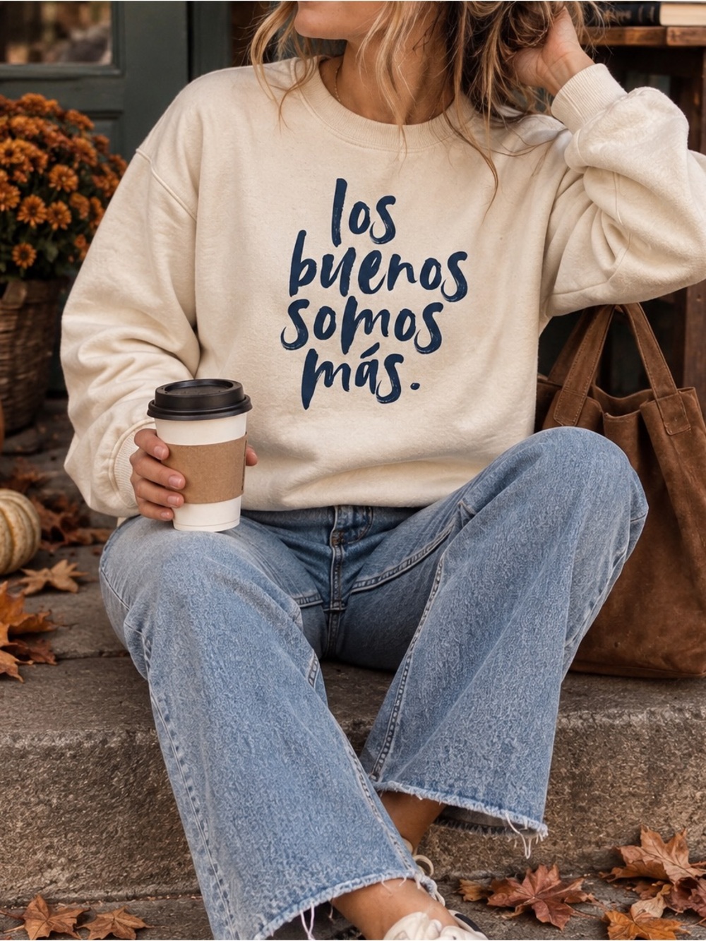 Happy Givers Los Buenos Somos Más Crewneck Sweatshirt Cream Small